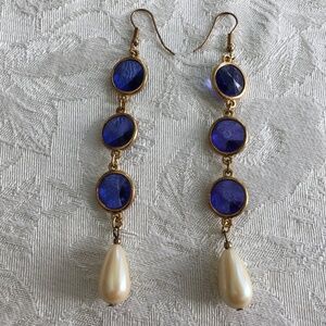 Vintage blue and pearl drop earrings